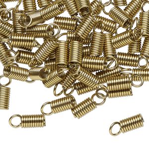Cord coil glue-in 1pkg1oz gold-finished, 10x4mm / loop / 2.5mm inside diameter, brass