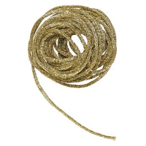 Cord, Satinique&trade;, satin, metallic gold, 2mm. Sold per pkg of 9-1/2 feet.