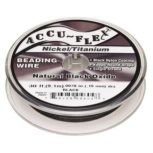 Beading wire, Accu-Flex&reg;, nylon / nickel / titanium, black, 1 strand, 0.0078-inch diameter. Sold per 30-foot spool.