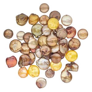 Pearl, cultured freshwater pearl (dyed), mixed earthtones, 12x11mm-28x16mm flat round, Mohs hardness 2-1/2 to 4. Sold per 2-ounce pkg, approximately 40 beads.