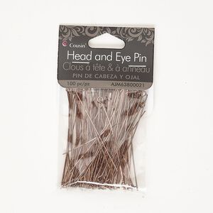 Head pin / eye pin mix 1pkg100 rose gold-finished, 2 inch, 21 gauge steel