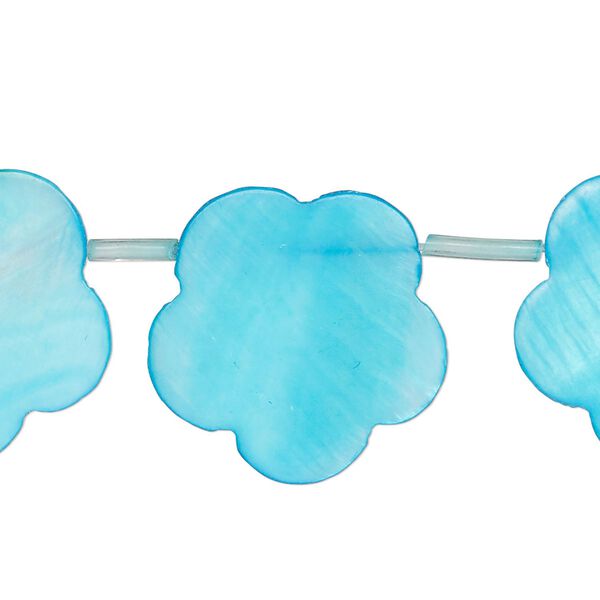 Mother-of-pearl shell 1pkg1, top-drilled flat flower bead 17 inch blue 21x16mm-23x19mm image number 0