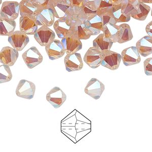 Bead 288pk light rose AB 2X, Preciosa Czech crystal 6mm bicone