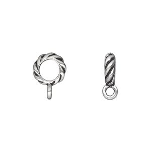 Bead, TierraCast&reg;, antique silver-plated pewter (tin-based alloy), 10x3mm twisted rondelle with closed loop. Sold per pkg of 20.