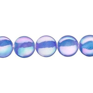 Mother-of-pearl shell 1pkg1, flat round bead 15 inch medium blue 10mm