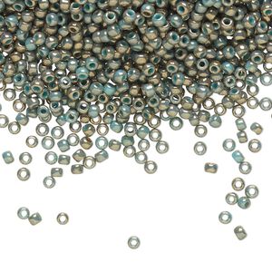 Seed bead, TOHO BEADS&reg;, glass, pkg/250g, #11 round, opaque gilded marble turquoise (TR-11-1703).