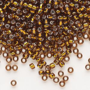 Seed bead, Dyna-Mites&trade;, glass, silver-lined translucent root beer, #8 round. Sold per 1/2 kilogram pkg.