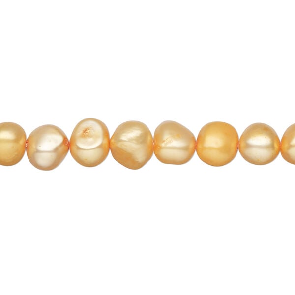 Freshwater pearl 1pkg1, semi-round, 15.5-16 inch marigold 6-8mm cultured image number 0
