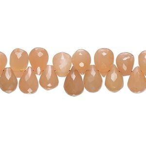 Peach moonstone 1pkg1, hand-cut top-drilled faceted teardrop bead natural 7 inch 7x5mm-10x6mm