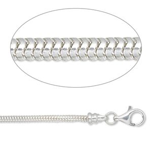 Chain 1pkg1 sterling silver snake, 2mm / lobster claw clasp / fits 2mm hole, 16 inch