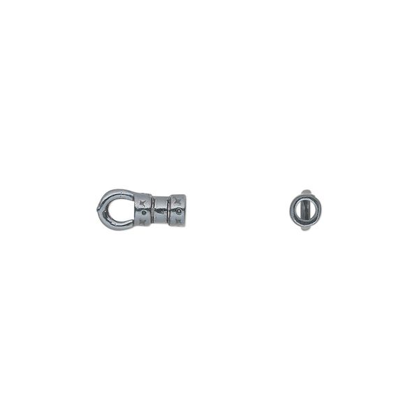 Crimp end 1pkg4 gunmetal-plated pewter, 5x3mm tube / loop / 1.7mm inside diameter, JBB Findings image number 0