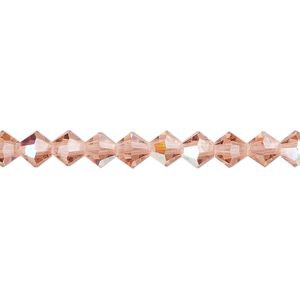 Bead 24pk rose peach AB, Preciosa Czech crystal 5mm bicone