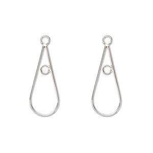 Drop, sterling silver, 22x10mm teardrop with loop. Sold per pkg of 2.