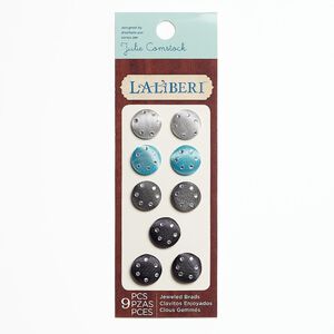 Brad, Laliberi&trade;, satin / acrylic / steel, assorted colors, 16mm round. Sold per pkg of 9.