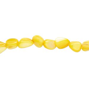 Mother-of-pearl shell 1pkg1, pebble bead 30 inch yellow small to large