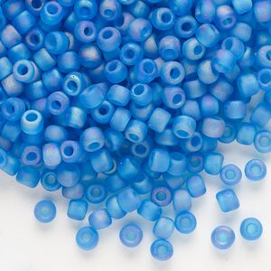 Seed bead, Dyna-Mites&trade;, glass, transparent frosted rainbow teal, #6 round. Sold per 1/2 kilogram pkg.