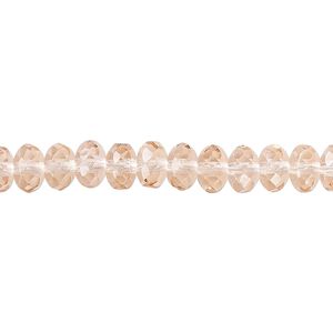 Bead, Czech fire-polished glass, light rose, 7x5mm faceted rondelle. Sold per 15-1/2" to 16" strand.