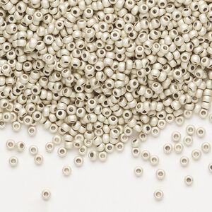 Seed bead, Preciosa Ornela Czech glass, pkg/50g, #11 rocaille, opaque matte metallic terra dyed silver clear, (18503).