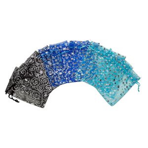 Pouch, organza, assorted colors, 4-1/2 x 3-1/4 inches with silver star pattern and drawstring closure. Sold per pkg of 12.