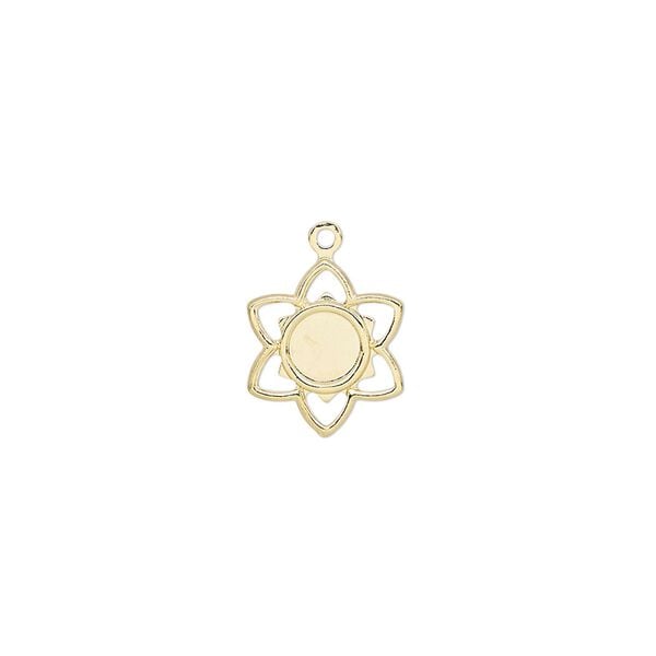 Charm, gold-plated brass, 11mm flower with 4mm round setting. Sold per pkg of 10. image number 0