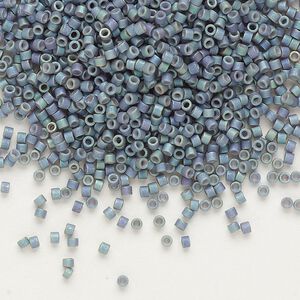 Seed bead, Delica&reg;, glass, pkg/7.5g, #11 round, opaque matte metallic gold iris blue slate (DB-1063).
