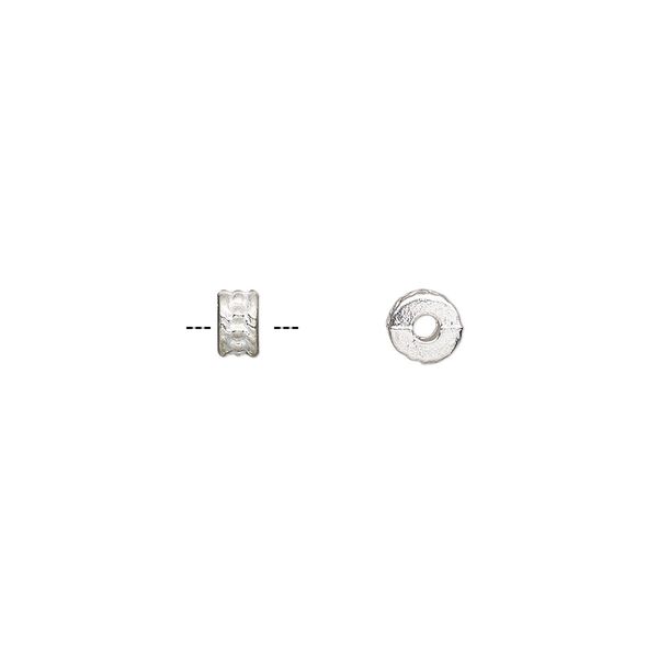 Bead 1pkg100 silver-plated "pewter", 5x3mm textured rondelle image number 0