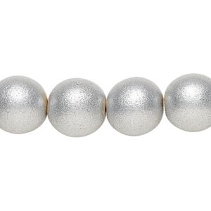 Bead 1pkg1, Taiwanese cheesewood (coated), painted metallic silver, 11-12mm round, 15-1/2 to 16 inches.