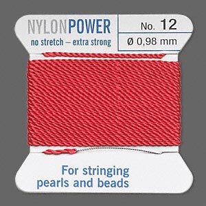 Thread, Griffin, nylon, red, size #12. Sold per 2-meter card (approximately 78 inches).