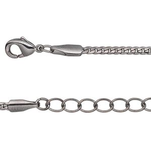 Chain 1pkg2 gunmetal-plated curb, 2mm / lobster claw clasp, brass 24 inch