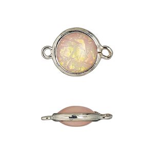 Link, Opalized Ice&trade;, "opal" (resin) and imitation rhodium-finished brass, opaque light pink, 14mm double-sided round. Sold per pkg of 4.