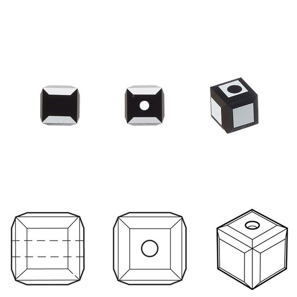 Bead 6pk jet, Crystal Passions&reg; 6mm cube 5601 image number 0