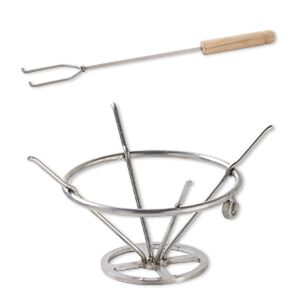 Firing fork and basket, EUROTOOL&reg;, wood and stainless steel, brown, 10-1/2 x 3/4 inch handle with interchangeable 4x2-inch basket and 3x2-inch fork. Sold per 3-piece set.