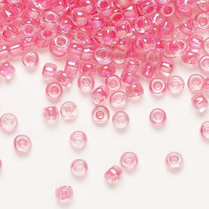 Seed bead, Dyna-Mites&trade;, glass 1pkg0.5kg, #6 round, translucent rainbow inside dyed color hot pink (305 6/0 RR)
