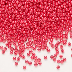 Seed bead, Preciosa Ornela Czech glass, pkg/50g, #11 rocaille, opaque PermaLux dyed red chalkwhite, (22008).