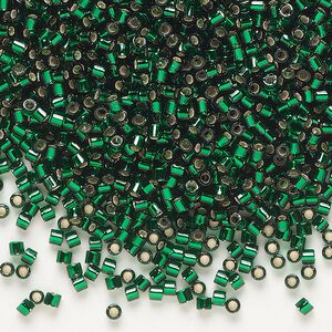 Seed bead, Delica&reg;, glass, pkg/250g, #10 round, transparent silver-lined emerald (DBM-0148).