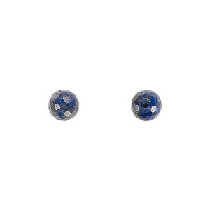 Lapis lazuli 1pkg2, hand-cut half-drilled faceted round bead natural 6mm
