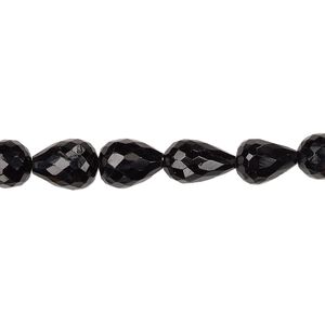 Black tourmaline 1pkg1, hand-cut faceted teardrop bead natural 15.5-16 inch graduated 5x4mm-10x7mm