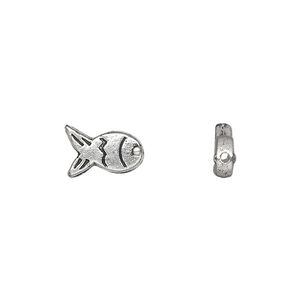Bead 1pkg50 silver-plated "pewter", 11x7mm fish, antique