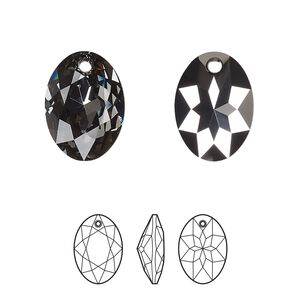 Drop 1pk crystal silver night, Crystal Passions&reg; 16mm pendant elliptic cut 6438