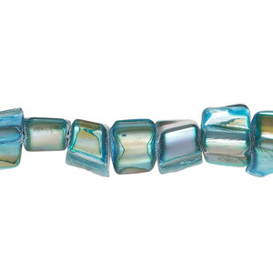 Mother-of-pearl shell 1pkg1, triangle tube bead 15 inch dark aqua 6x5mm-14x8mm