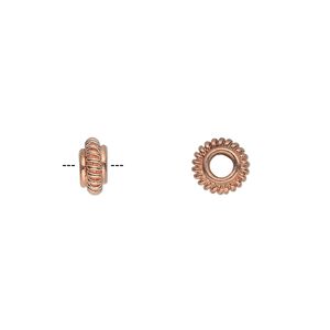 Bead 1pkg20 copper, 7x4mm corrugated rondelle