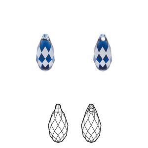 Briolette 24pk dark sapphire, Crystal Passions&reg; Regenerated 11x5.5mm pendant drop 6010