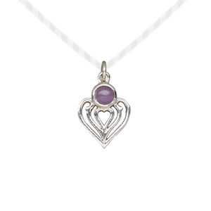 Drop 1pkg1, antiqued sterling silver and amethyst (natural), 14x11mm heart