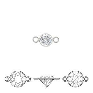 Link, cubic zirconia and sterling silver, clear, 6.5mm round with 6mm faceted round. Sold individually.