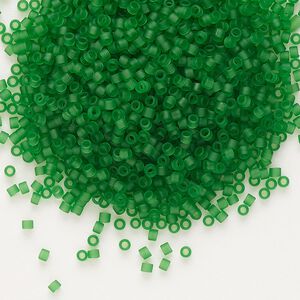 Seed bead, Delica&reg;, glass, pkg/250g, #11 round, translucent matte green (DB-0746).
