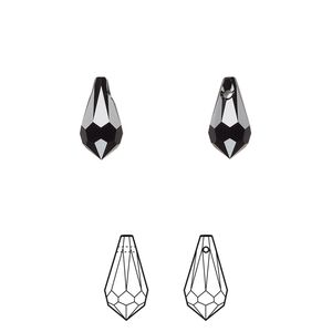 Drop 288pk jet, Swarovski&reg; 11x5.5mm pendant teardrop 6000