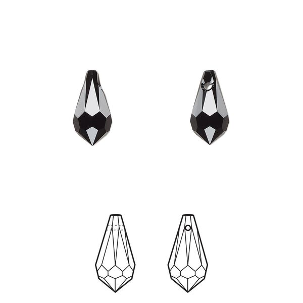 Drop 288pk jet, Swarovski&reg; 11x5.5mm pendant teardrop 6000 image number 0