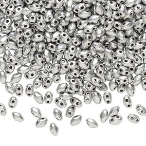 Bead, Preciosa Mini Twin&trade;, Mini Pressed Twin, Czech pressed glass, opaque silver, 4x2.5mm oval with (2) 0.7mm holes. Sold per 250-gram pkg.