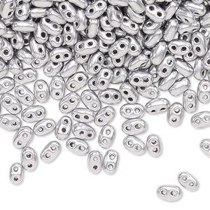 Seed bead, Preciosa Twin&trade; Czech glass, pkg/50g, 5x2.5mm oval, opaque silver silver, (01700).