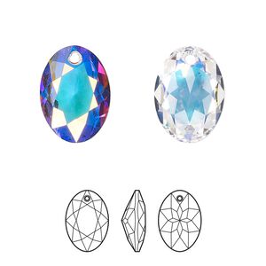 Drop 1pk crystal AB, Crystal Passions&reg; 16mm pendant elliptic cut 6438